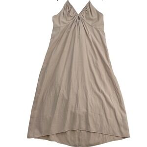 HM Womens XXL Beige Tan Smocked Back Cross Strap V-Neck Midi Dress Sleeveless